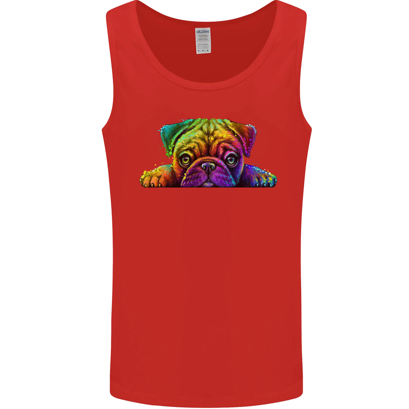 A Colourful Pug Dog Mens Vest Tank Top Red
