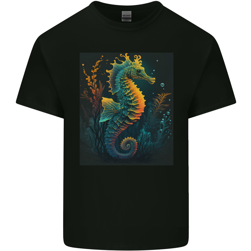 A Colourful Seahorse Kids T-Shirt Childrens Black