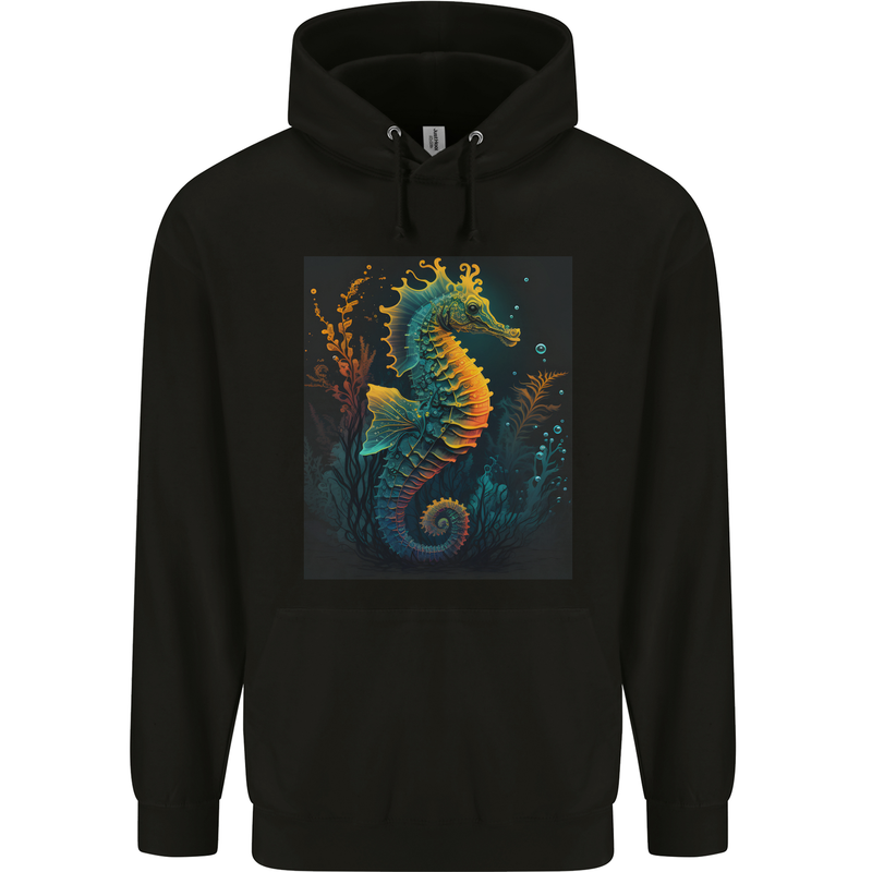 A Colourful Seahorse Mens 80% Cotton Hoodie Black