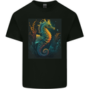 A Colourful Seahorse Mens Cotton T-Shirt Tee Top Black