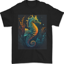 A Colourful Seahorse Mens T-Shirt 100% Cotton Black