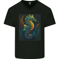 A Colourful Seahorse Mens V-Neck Cotton T-Shirt Black