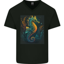 A Colourful Seahorse Mens V-Neck Cotton T-Shirt Black