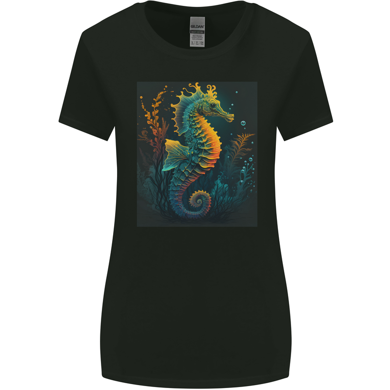 A Colourful Seahorse Womens Wider Cut T-Shirt Black