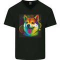 A Colourful Shiba Inu Dog Mens V-Neck Cotton T-Shirt Black