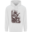 A Cool Bear Playing the Acoustic Guitar Mens 80% Cotton Hoodie White