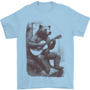 A Cool Bear Playing the Acoustic Guitar Mens T-Shirt 100% Cotton Light Blue