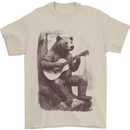 A Cool Bear Playing the Acoustic Guitar Mens T-Shirt 100% Cotton Sand