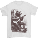 A Cool Bear Playing the Acoustic Guitar Mens T-Shirt 100% Cotton White