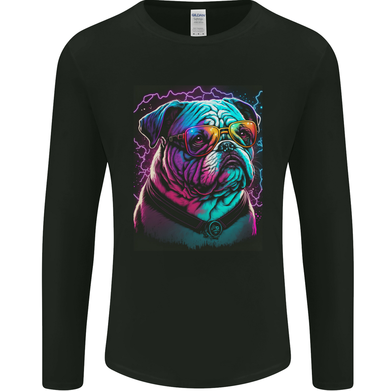 A Cool Bulldog With Glasses Dog Mens Long Sleeve T-Shirt Black