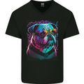 A Cool Bulldog With Glasses Dog Mens V-Neck Cotton T-Shirt Black