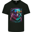 A Cool Bulldog With Glasses Dog Mens V-Neck Cotton T-Shirt Black