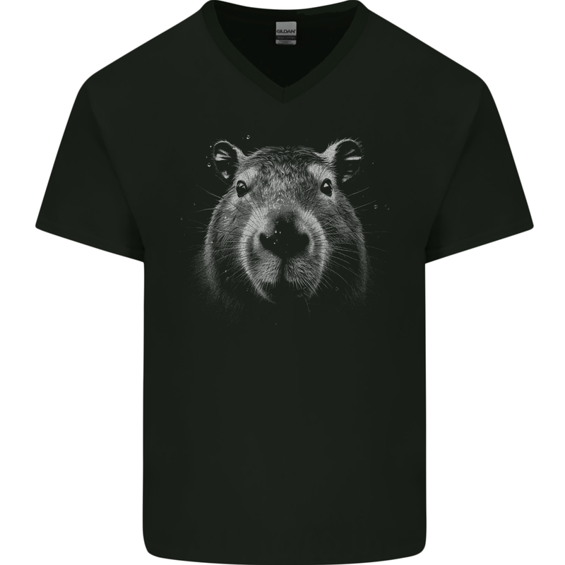 A Cool Capybara Mens V-Neck Cotton T-Shirt Black