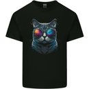 A Cool Cat With Cosmos Glasses Kids T-Shirt Childrens Black