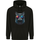 A Cool Cat With Cosmos Glasses Mens 80% Cotton Hoodie Black