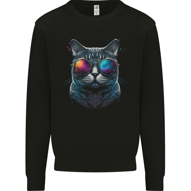 A Cool Cat With Cosmos Glasses Mens Sweatshirt Jumper Black