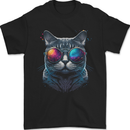 A Cool Cat With Cosmos Glasses Mens T-Shirt 100% Cotton Black