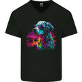 A Cool Cat With Cosmos Glasses Mens V-Neck Cotton T-Shirt Black