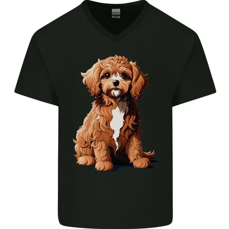 A Cool Cavapoo Dog Mens V-Neck Cotton T-Shirt Black