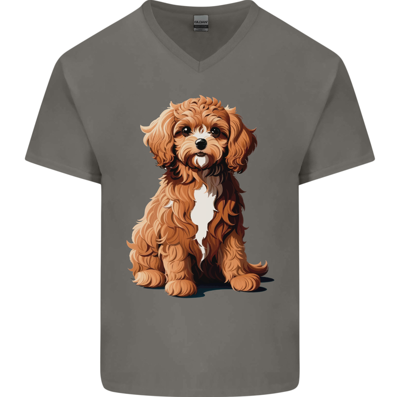 A Cool Cavapoo Dog Mens V-Neck Cotton T-Shirt Charcoal