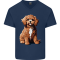 A Cool Cavapoo Dog Mens V-Neck Cotton T-Shirt Navy Blue
