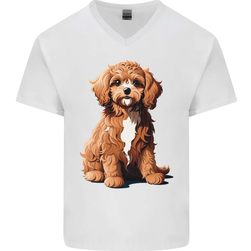 A Cool Cavapoo Dog Mens V-Neck Cotton T-Shirt White
