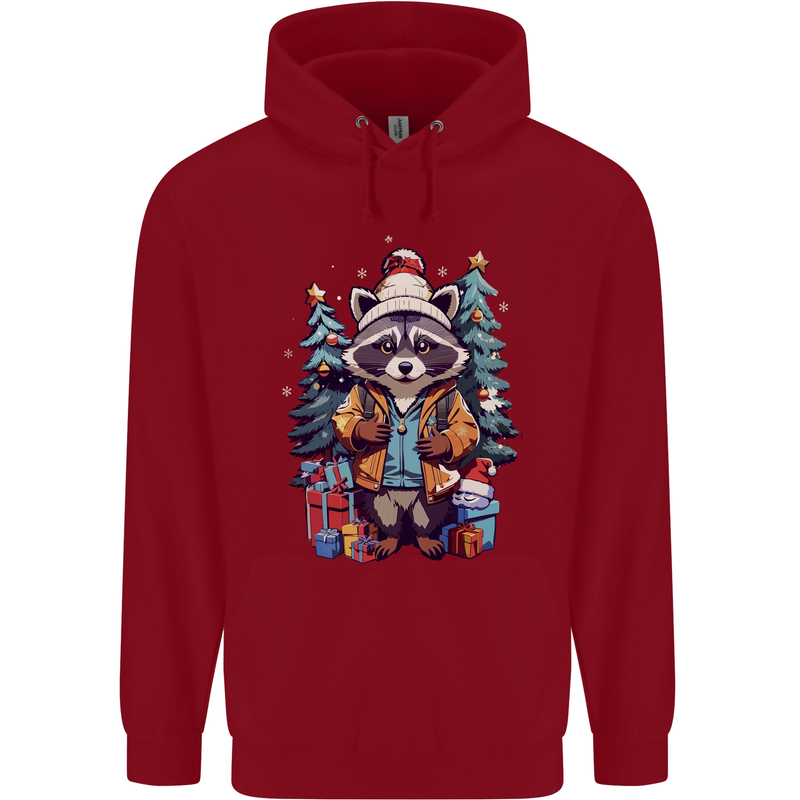 A Cool Christmas Racoon Xmas Childrens Kids Hoodie Red