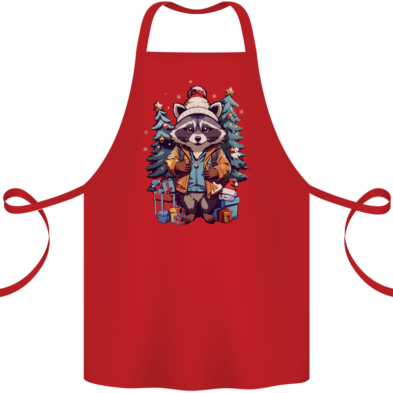 A Cool Christmas Racoon Xmas Cotton Apron 100% Organic Red