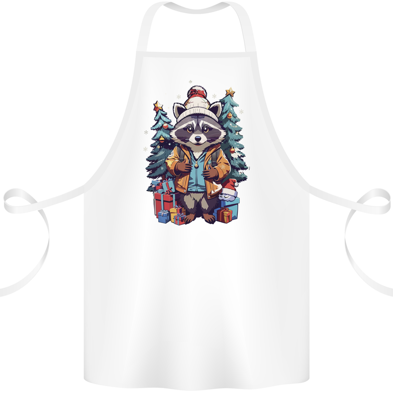 A Cool Christmas Racoon Xmas Cotton Apron 100% Organic White