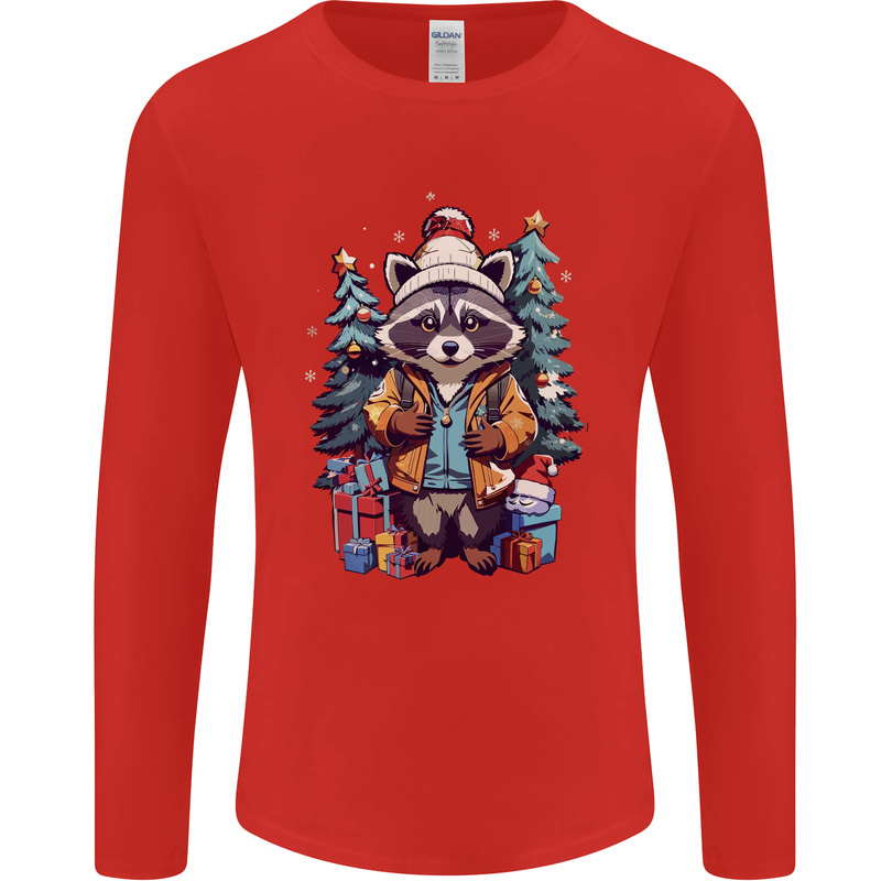 A Cool Christmas Racoon Xmas Mens Long Sleeve T-Shirt Red
