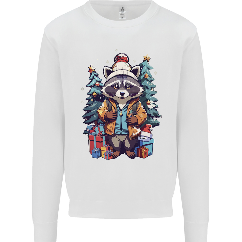 A Cool Christmas Racoon Xmas Mens Sweatshirt Jumper White