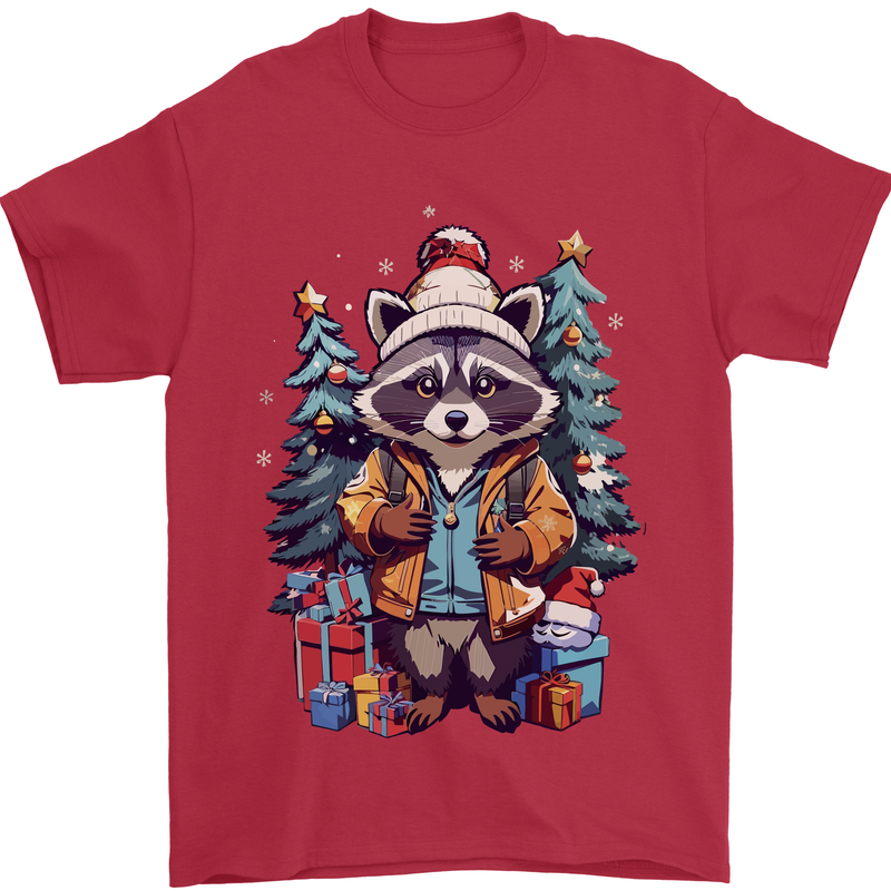 A Cool Christmas Racoon Xmas Mens T-Shirt 100% Cotton Red