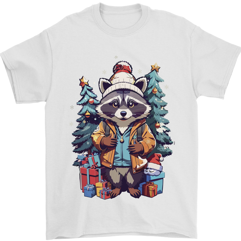 A Cool Christmas Racoon Xmas Mens T-Shirt 100% Cotton White