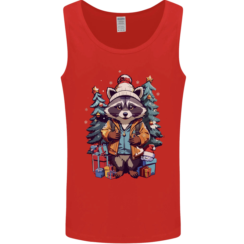 A Cool Christmas Racoon Xmas Mens Vest Tank Top Red