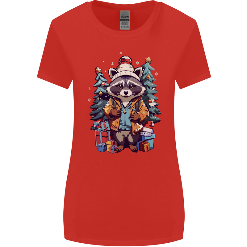 A Cool Christmas Racoon Xmas Womens Wider Cut T-Shirt Red