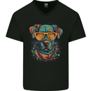 A Cool Dog With Glasses Mens V-Neck Cotton T-Shirt Black