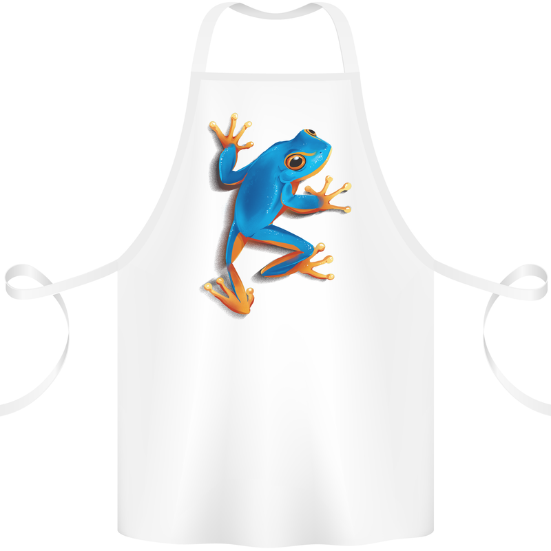 A Cool Frog Climbing Up Cotton Apron 100% Organic White