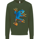 A Cool Frog Climbing Up Kids Sweatshirt Jumper Forest Green