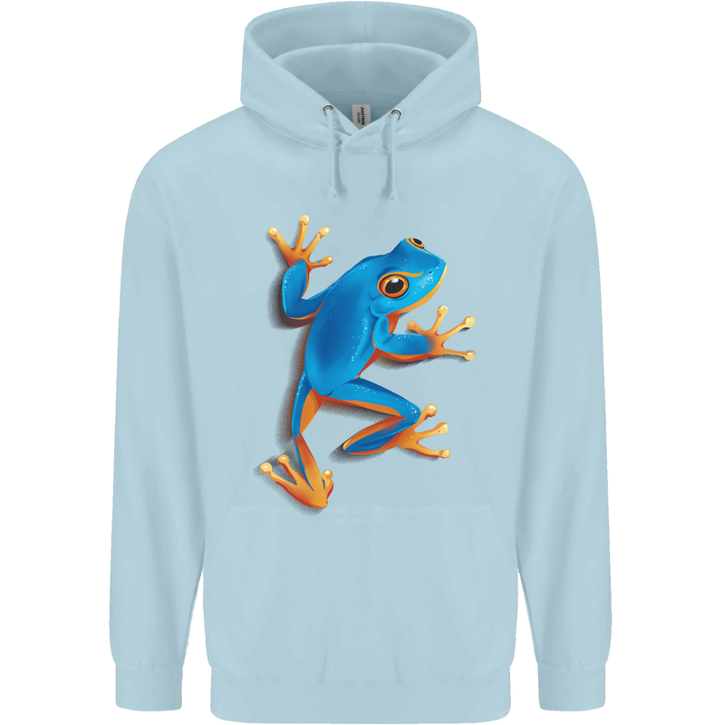 A Cool Frog Climbing Up Mens 80% Cotton Hoodie Light Blue