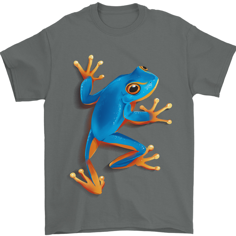 A Cool Frog Climbing Up Mens T-Shirt 100% Cotton Charcoal