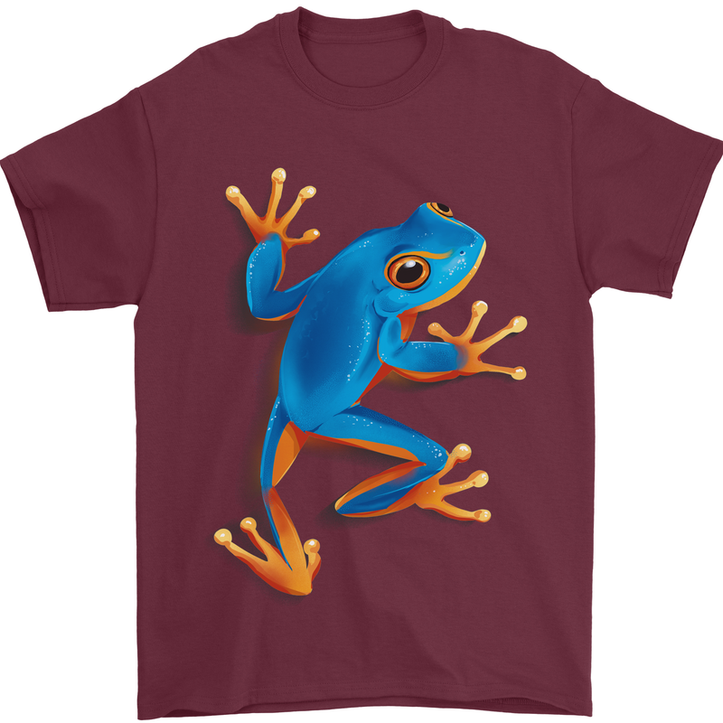 A Cool Frog Climbing Up Mens T-Shirt 100% Cotton Maroon