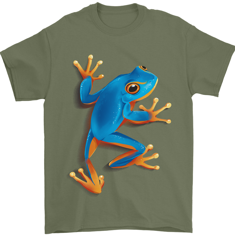 A Cool Frog Climbing Up Mens T-Shirt 100% Cotton Military Green