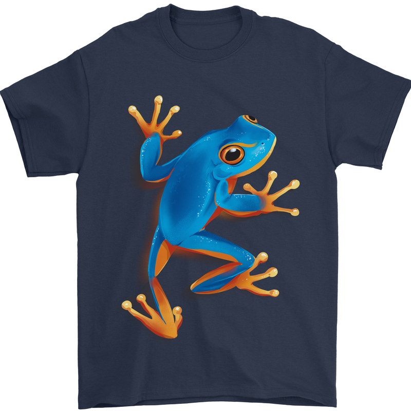 A Cool Frog Climbing Up Mens T-Shirt 100% Cotton Navy Blue
