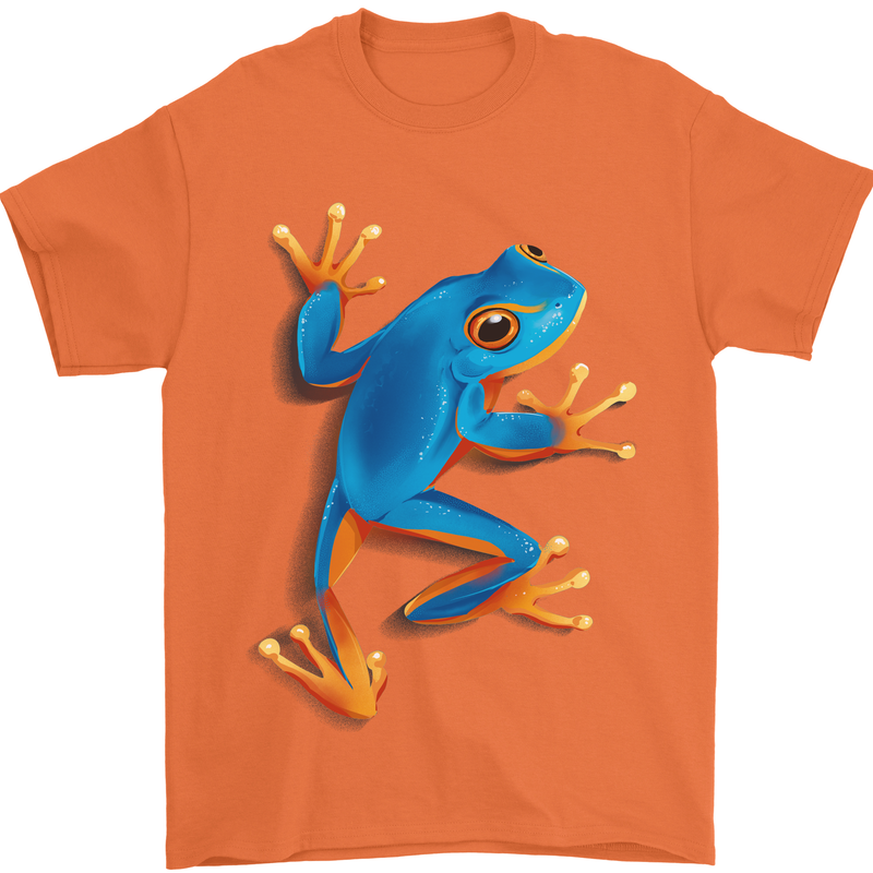 A Cool Frog Climbing Up Mens T-Shirt 100% Cotton Orange