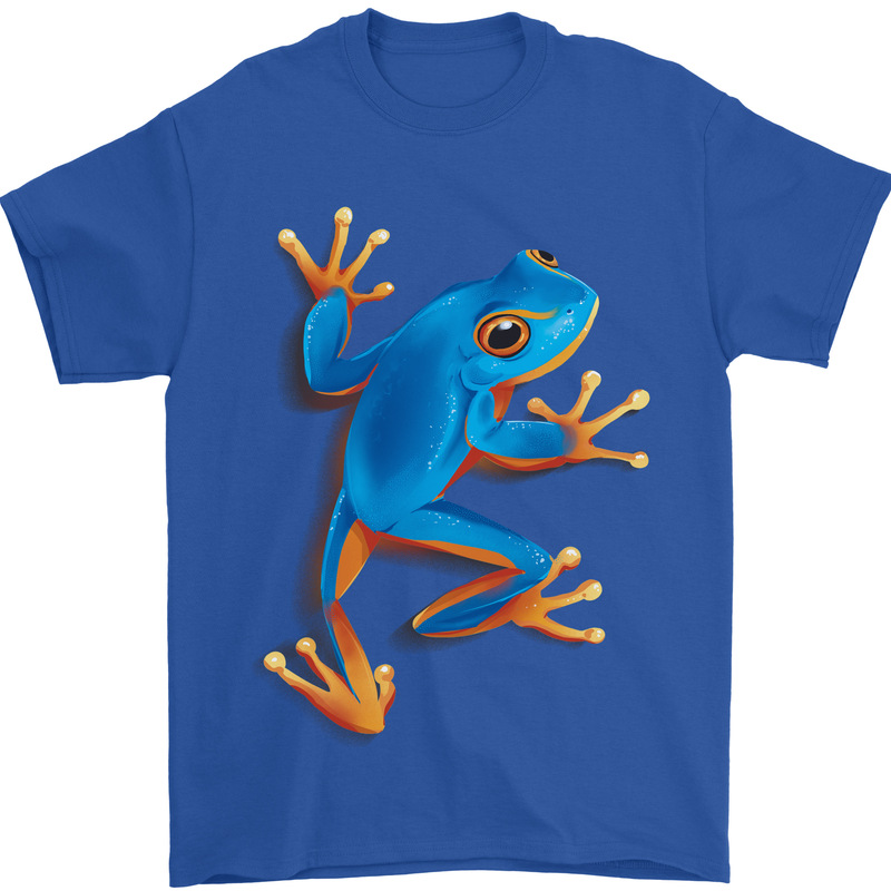 A Cool Frog Climbing Up Mens T-Shirt 100% Cotton Royal Blue
