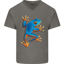 A Cool Frog Climbing Up Mens V-Neck Cotton T-Shirt Charcoal