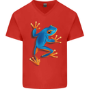 A Cool Frog Climbing Up Mens V-Neck Cotton T-Shirt Red