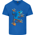 A Cool Frog Climbing Up Mens V-Neck Cotton T-Shirt Royal Blue