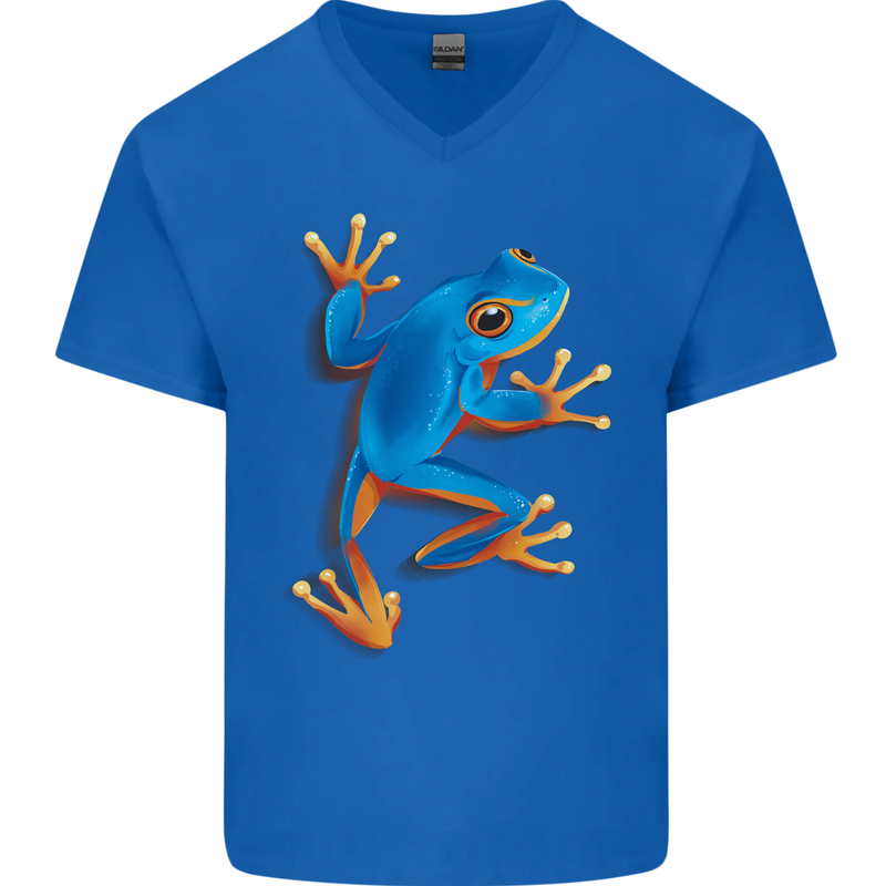 A Cool Frog Climbing Up Mens V-Neck Cotton T-Shirt Royal Blue
