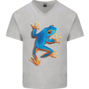 A Cool Frog Climbing Up Mens V-Neck Cotton T-Shirt Sports Grey